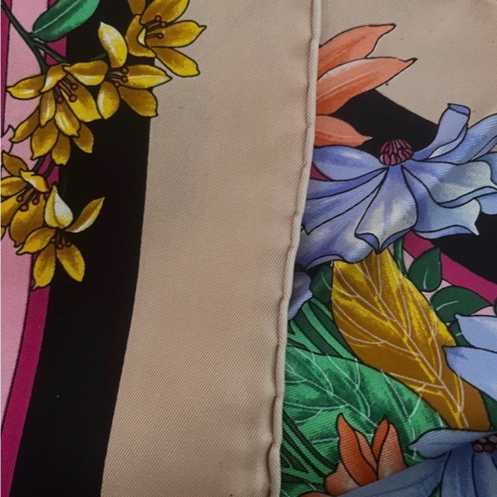 Dior Floral Silk Scarf in Black, Pink, Orange, Blue, Green - Picture 5 of 6